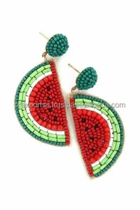 Boucles d'oreilles en forme de pastèque, broderie de perles de graines faites à la main, design de fruits colorés, bijoux, mode estivale, perles en gros, taille personnalisée - Product Image 2