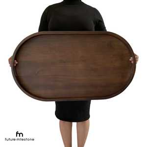 Grand plateau ottoman, plateau de style farmhouse, plateau en teck, plateau de petit-déjeuner, plateau de cuisine, plateau de service, plateau de canapé, décoration de mariage, plateau ottoman ovale - Product Image 1