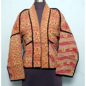 Chaqueta Multicolor Hecha a Mano 100% Algodón con Estampado Flock, Bordado Kantha, Parches Tejidos, Detalle de Botones, Estilo Vintage, Rajasthan - Product Image 1