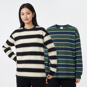 เสื้อยืดแขนยาวลายทางสำหรับผู้ชาย คอกลม ทรงปกติ สีเขียว น้ำเงิน ดำ ขาว - Product Image 6