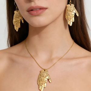 สร้อยคอลายปาล์มแบบยูนิเซ็กซ์พร้อมโลหะชุบทองแท้ 18K และโซ่ลายงู 1 ชุดเครื่องประดับ - Product Image 1