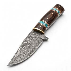 Couteau utilitaire artisanal en acier Damas avec incrustation turquoise et manche en bois foncé – Outil spécialisé - Product Image 4