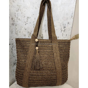 Bolso de Hombro Grande Tejido Marrón para Mujer, Monedero Bohemio Hecho a Mano Informal con Borla, Ideal para Viajes, Mercado o Uso Diario - Product Image 6