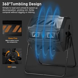 42-Gallon Black Outdoor Dual Chamber Compost Tumbler Dual Rotating Batch Composter Aerator for Composting - Product Image 4