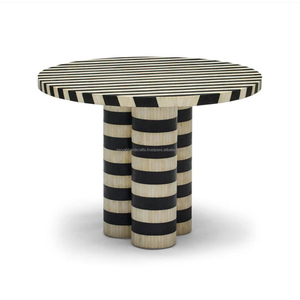 Mesa auxiliar redonda de madera con incrustaciones de hueso y resina de India, muebles modernos de lujo para sala de estar a precio mayorista - Product Image 5