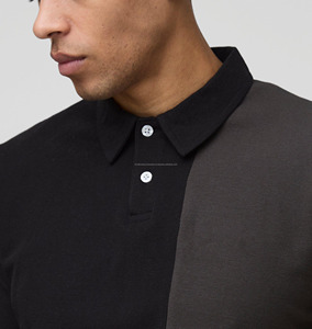 Chemise Homme Bicolore Noir et Gris à Manches Courtes en Coton Oxford Coupe Droite Décontractée avec Logo Imprimé sur le Devant Respirante Col Montant - Product Image 2