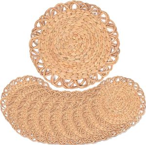 Set de table rond en jacinthe d'eau, fait main, tissé, naturel, écologique, décoration de table à manger pour la maison - Product Image 1