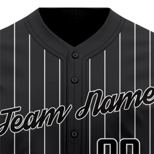 Camiseta de Béisbol Negra con Rayas Finas, Manga Corta, con Botones, Uniforme de Equipo Personalizado, Transpirable, de Poliéster, Deportiva - Product Image 5