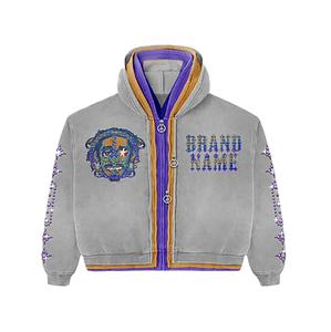 Pantalon de survêtement et sweat à capuche unisexe épais et évasés, délavés à l'acide, triple épaisseur, avec fermeture éclair pour survêtement homme, vente en gros sur mesure - Product Image 3