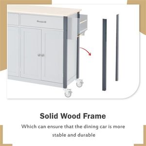 Solid Wood Top 54.3 Inch Kitchen Island Cart with 4 Door Cabinet Two Drawers Spice Rack Towel Rack-Locking Wheels - Product Image 5