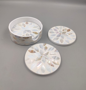 Sous-verres en nacre de luxe, sous-verres ronds antidérapants avec motif floral, épaisseur 6 mm - Product Image 1