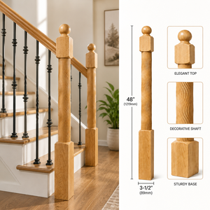 Poteaux d'escalier en bois massif EFS NP02, colonnes d'escalier modernes sculptées, pièces d'architecture intérieure durables, garantie 1 an, usage commercial - Product Image 3