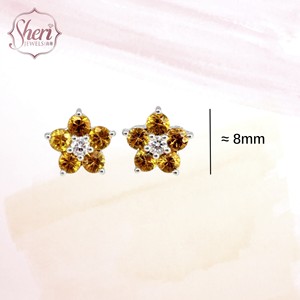 [Sheri Jewels] 18K Solid White Gold <b>Small</b> Flower Shape Natural Yellow Sapphire Diamond <b>Stud</b> <b>Earrings</b> for Women & Kids-Gift - Product Image 2