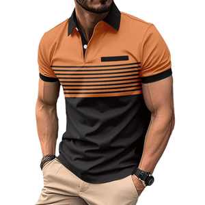 Polo de hombre multicolor a rayas con bloques de color 2026, estilo casual elegante, manga corta, corte ajustado, detalle de bolsillo en el pecho, ropa negra y roja - Product Image 5