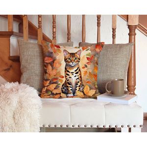 Gato de Bengala en hojas de otoño almohada decorativa 14H x 14W lavable a máquina para uso interior y exterior para sofá cama Patio - Product Image 3