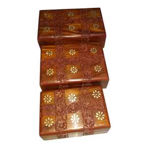 Handcrafted Wooden Jewelry <b>Box</b> Carved <b>Floral</b> Storage Case Magnetic Lid Square Organizer Gift Home Decor From Uttarakhand - Product Image 3