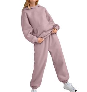 Venta al por mayor de ropa de entrenamiento femenina con logotipo personalizado chándal de 2 piezas pulóver con capucha pantalones conjuntos chándales mujeres 2026 - Product Image 1