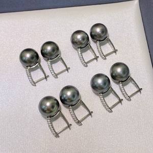 Boucles d'oreilles en perles noires naturelles, 8-9mm, rondes, légèrement imparfaites, en argent pur S925, à la mode, polyvalentes, coffret cadeau inclus - Product Image 4