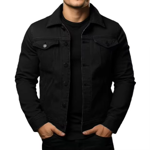 Nouvelle veste en jean longue en coton et fibre de bambou pour homme, couleur unie, avec logo personnalisé en relief, boutonnage printemps - Product Image 4