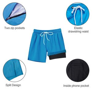<b>Board</b> Shorts For Mens Compression Liner 2 in 1 Solid Beach Swimming Trunks Breathable Quick Dry Swim Shorts with Zipper Pockets - Product Image 5