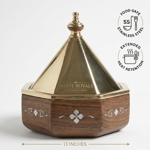 Cacerola Premium con Base de Madera de Nogal, Incrustaciones de Madreperla y Tapa de Acero Inoxidable Pulido, Juego de Buffet para Majlis - Product Image 4