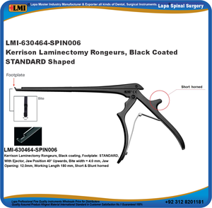 คีมตัดกระดูกสันหลัง Kerrison Laminectomy Rongeurs แบบแมนนวล STANDARD Ejector สแตนเลสสตีลเคลือบพลาสมาสีดำ ไม่เหนียวเหนอะหนะ ฆ่าเชื้อได้ด้วยหม้อนึ่งความดันสูง สำหรับกระดูกสันหลัง - Product Image 4