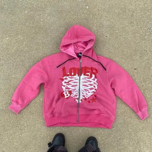 Custom Men's Oversized Pearl Stud <b>Zip</b> Up Hoodie Heavyweight Cotton Fleece Streetwear Full <b>Zip</b> <b>Hooded</b> Sweatshirt OEM - Product Image 2