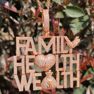 Family Health Wealth Colgante de Letra de Moissanita, Plata 925 Bañada en Rodio, Estilo Hip Hop, Joyería para Uso Diario, Colgante Iced Out - Product Image 6