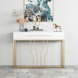 LINEA Modern Entryway Console <b>Table</b> with 2 Drawers <b>White</b> and Gold Console <b>Table</b> for Living Room Luxury Metal Frame Console <b>Table</b> - Product Image 3