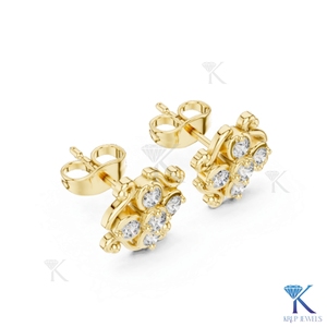 Lab Grown Diamond Vintage Scroll <b>Stud</b> Earrings 5 Stone Cluster 14K 18K Solid Gold Fine Women Jewelry Anniversary Wedding Party - Product Image 5