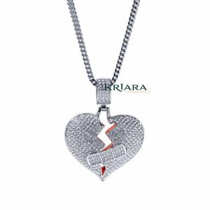 Colgante de Corazón Roto con Banda de Diamantes, Chapado en Rodio, Plata, Estilo Hiphop, Unisex, Joyería para Uso Diario - Product Image 5
