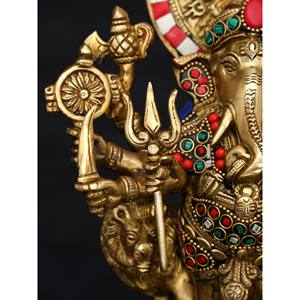 รูปปั้นพระพิฆเนศใน11 \ "ทำด้วยมือรูปปั้นทองเหลืองที่แกะสลักอย่างประณีต - Product Image 2