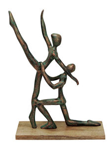 Statue de couple de yoga en aluminium finition bronze abstrait, figurine artistique moderne de duo, sculpture décorative de gymnastique, art de décoration intérieure - Product Image 2