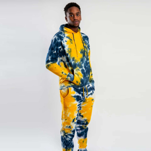 Ensemble de survêtement tie-dye à capuche pour homme, manches longues, décontracté, dégradé jaune-bleu, pantalon en coton avec cordon de serrage, style printemps - Product Image 1
