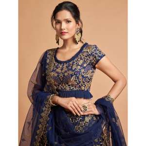 Maravilloso Lehenga Choli de Fiesta Semibordado en Tela de Red con Hilo Azul Marino de Zeel Clothing - Product Image 3