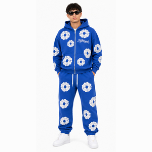 Survêtement personnalisé pour homme avec logo, imprimé floral en relief, broderie 3D, respirant, motif graphique intégral, streetwear, survêtement personnalisé - Product Image 1