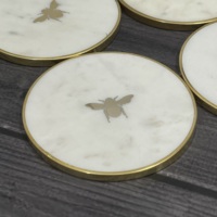 Sous-verres ronds en marbre avec motif abeille dorée, diamètre 300 mm, tapis et coussinets antidérapants, style moderne
