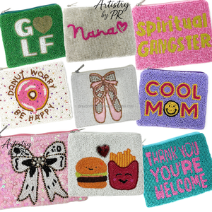 Porte-monnaie en perles de rocaille fait main, broderie perlée, mini pochette zippée, texte personnalisé, motif alimentaire, cadeau promotionnel tendance, avec chaîne de transport - Product Image 3