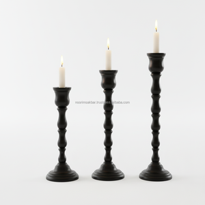 Juego de 3 Portavelas Cónicos de Metal Negro y Dorado, Decoración para el Hogar, Impresión Personalizada para Navidad, Novedad 2026 - Product Image 1