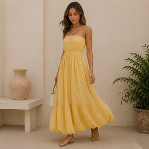 Vestido Maxi sin Tirantes con Dobladillo en Capas, Estilo Boho, Vestido Casual de Verano, Corte en A, Holgado, Tejido Transpirable - Product Image 1