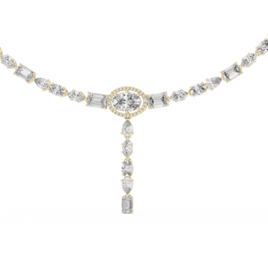 Collar con Colgante de Diamante Cultivado en Laboratorio, Oro Amarillo de 10K, Corte Ovalado en Forma de Y, Estilo Vintage, Elegancia Real y Encanto de Reina - Product Image 1