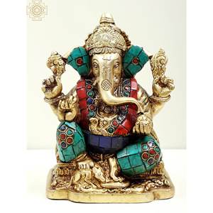 Fabriqué à la main de 6 pouces assis Lord Ganesha Statue en laiton Sculpture indienne idole fabriquée en Inde - Product Image 1