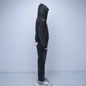 Unisex <b>Black</b> Hooded Zipper Tracksuit Full Length Solid Color Casual Autumn Wear Breathable Trendy Polyester Sweatshirt <b>Pants</b> Set - Product Image 4