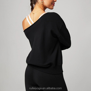 Women's Oversized <b>Off</b> <b>Shoulder</b> <b>Sweatshirt</b> Solid Color Knitted Cotton Breathable Autumn Casual Wear - Product Image 4