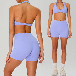 Ensemble de yoga pour femme grande taille avec soutien-gorge dos nu, couleur unie, respirant, extensible dans quatre directions, taille haute, push-up, écologique, séchage rapide, pour le sport - Product Image 6