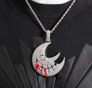 Collar con Colgante de Luna Creciente, Amuleto de Moissanita, Tono Plateado, Chapado en Rodio, Estilo Hiphop, Unisex, para Uso Diario - Product Image 1