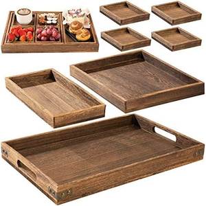 Elegant wooden serving <b>tray</b> with handles sturdy design for kitchen dining snacks breakfast coffee <b>table</b> home decoration use - Product Image 1