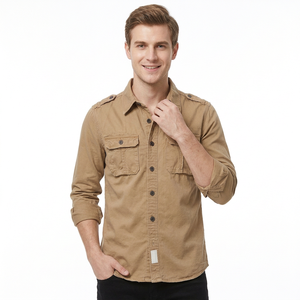 Men's Khaki Long Sleeve Casual Shirt Solid Color Turn-down Collar Twill Fabric Breathable Full Sleeve Autumn Wear Bangladesh - Product Image 2