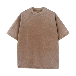 T-shirt à logo personnalisé en coton délavé à l'acide, séchage rapide, respirant, col rond, écologique, léger, tricoté, coupe ample - Product Image 3
