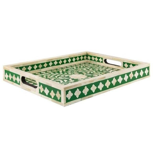 Plateau en bois de qualité supérieure avec incrustations de os et motifs floraux traditionnels pour servir du thé, du café, des collations - Article de décoration intérieure ou cadeau d'anniversaire - Product Image 5